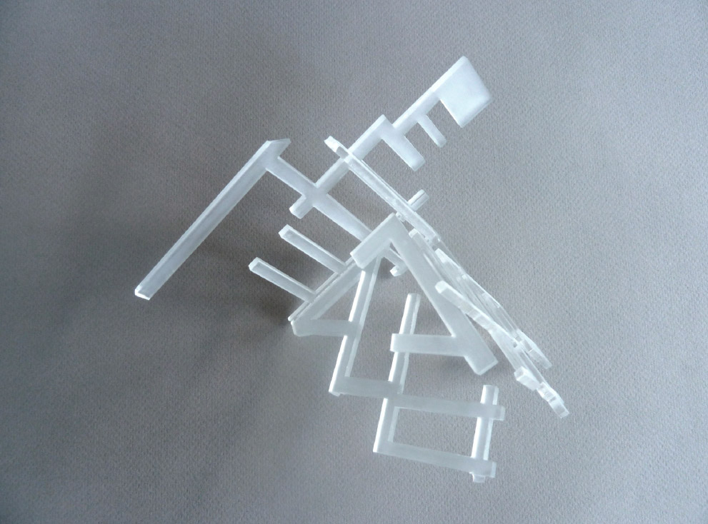 Work in progress - Construction 2 (2015) hand-sanded, laser-cut perspex approx. 15cm x 12cm x 12cm